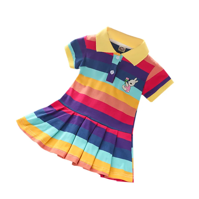 

Children's color red striped short-sleeved polo skirt