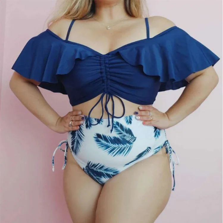 

2021 European and American New Bikini Plus Size Split Print Swimsuit, As picture