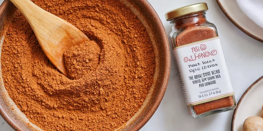 Traditional Moroccan clay jars filled with different colors of spice blends