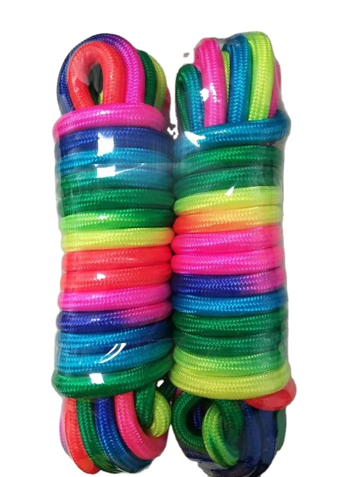 Hot performance customized package and size nylon/ polyester/ polypropylene braided rainbow rope exercise rope