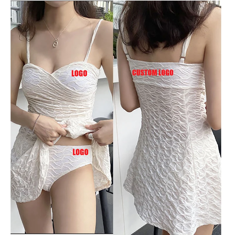 

Free shipping hot spring resort keep Large skirt split swimsuit slender two piece bathing suit girl