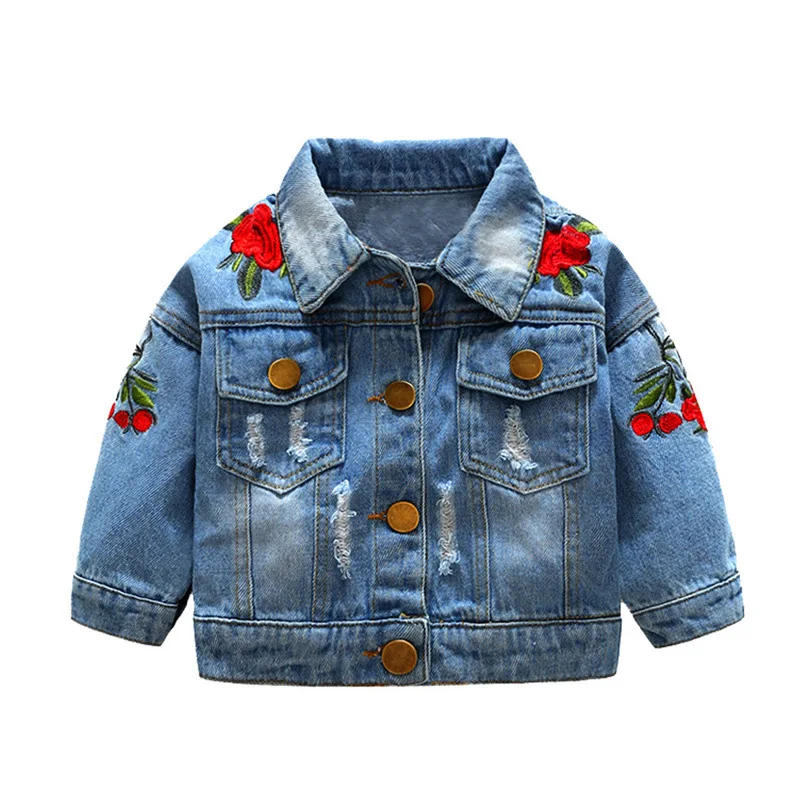 

Little Toddler Baby Girls Spring and Autumn Long-sleeved Embroidered Denim Jacket Casual Children's Jacket Coat Kids, Picture shows