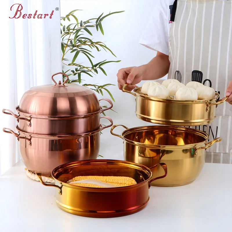 

Amazon Top Seller Stainless Steel 3 Layers Food Steamer Basket Soup Cooking Pots, Silver,gold,rose gold,rainbow