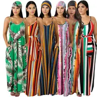 

2019 summer casual dresses fashions women lady elegant Loose large size striped sling dresses