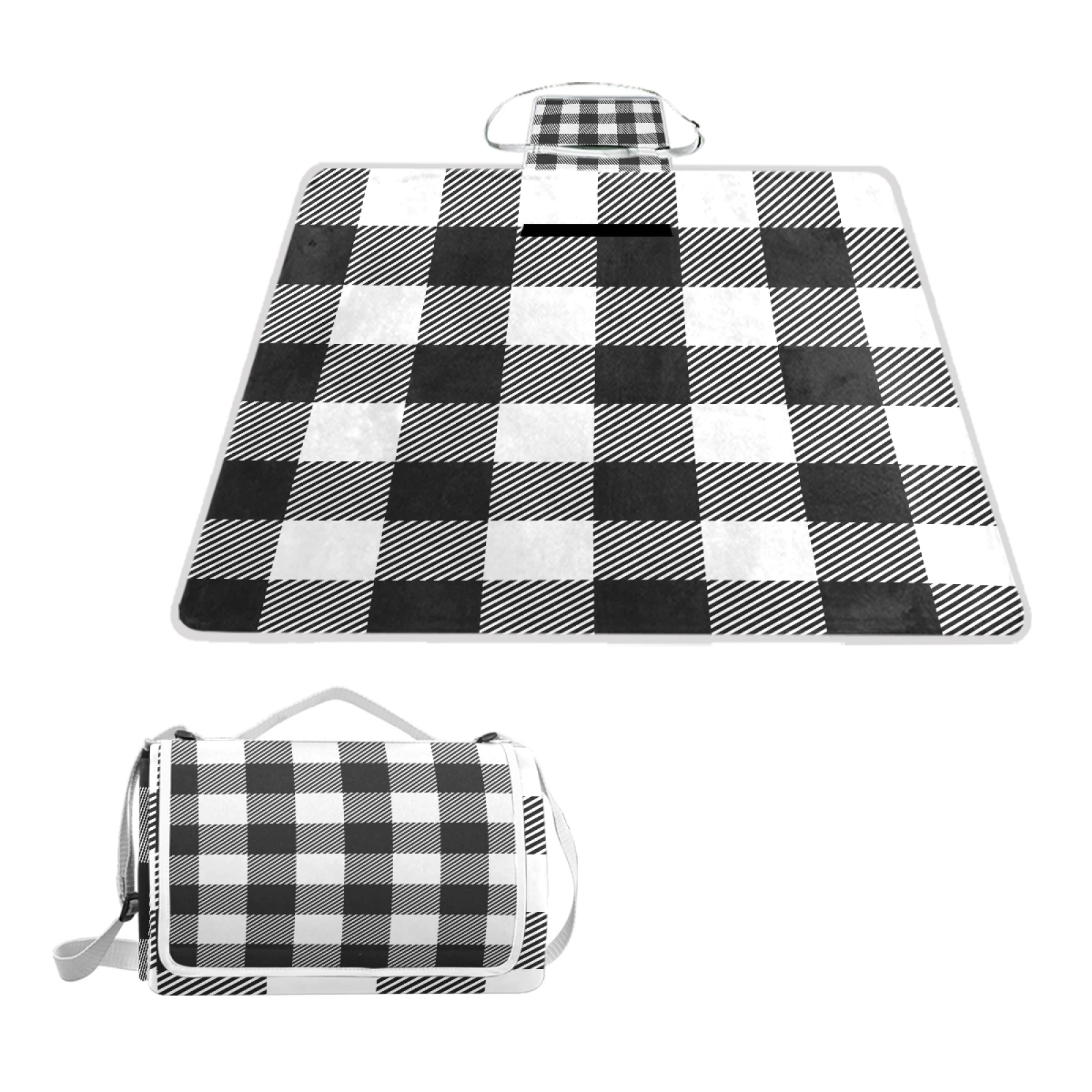 

Picnic Outdoor Blanket Camping Rug Beach Mat Waterproof Blanket In Blank And White Checkered