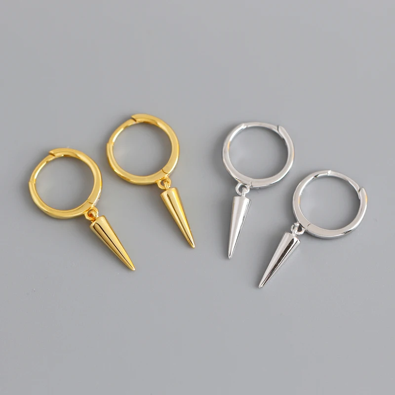 2022 NEW 925 Sterling Silver long plain triangle spike hoop stud earrings for women