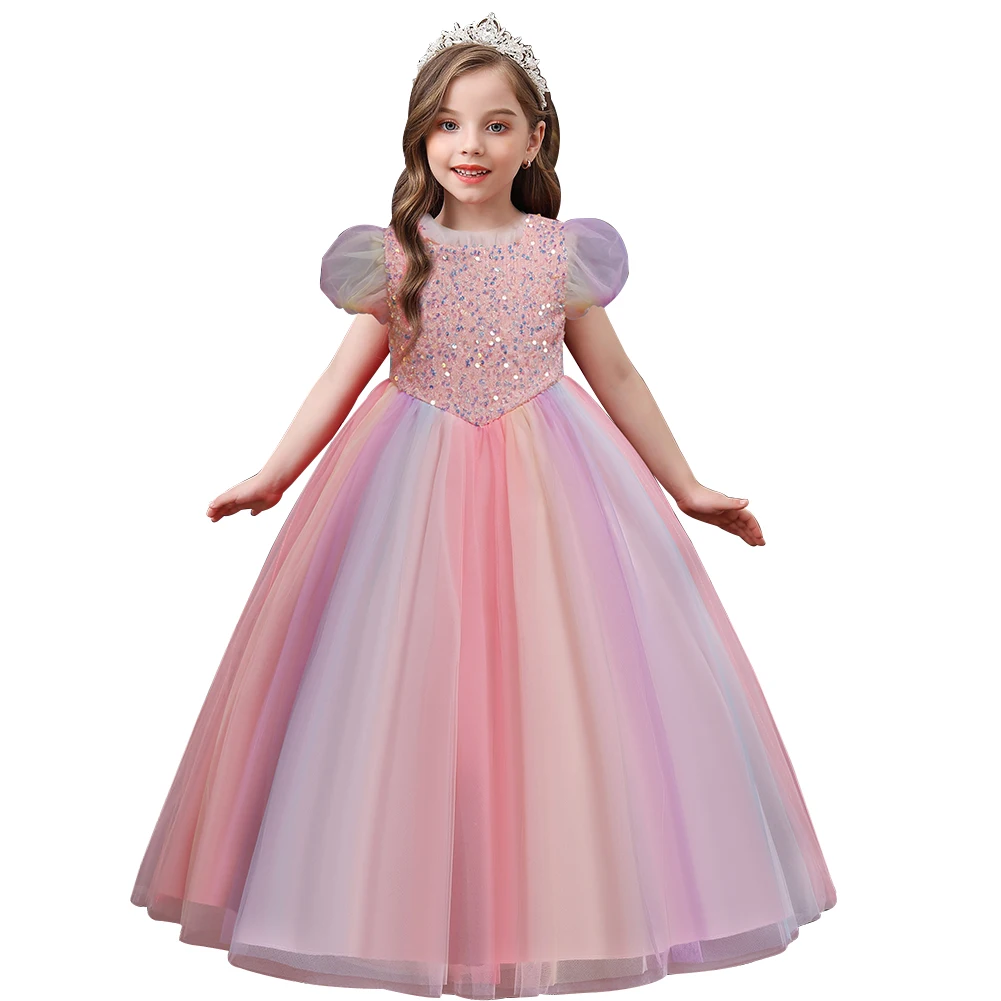 

European style layered fluffy kids girl dress flower gown for girls wedding fairy princess dress girls party for 8 years old