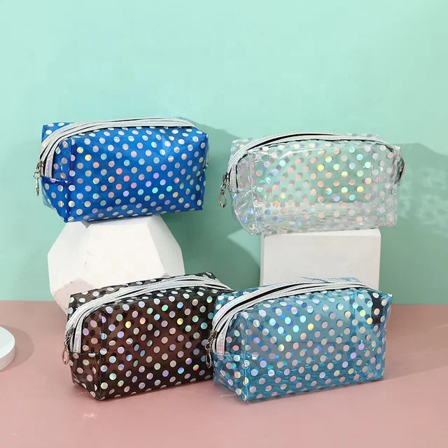 

Private Label Polka Dot PVC Makeup Bag Transparent Waterproof Zipper Makeup Bag, As pictures