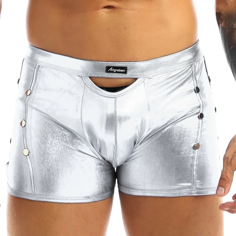 

iEFiEL Men Wetlook Patent Leather Tight Trunks Stretch Boxer Briefs Underwear Pants