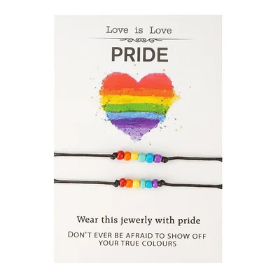 

2Pcs Pride Bracelets Rainbow Beads Bracelets Matching Adjustable Cord LGBT Bracelet for Couple, Picture shows