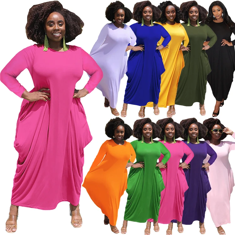

Popular Ladies Casual Long Dress Long Sleeve Loose Maxi Autumn Women 5XL Plus Size Dresses
