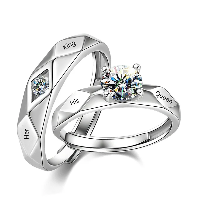 

Fashion lettering his queen and her king adjustable zircon couple ring wedding ring