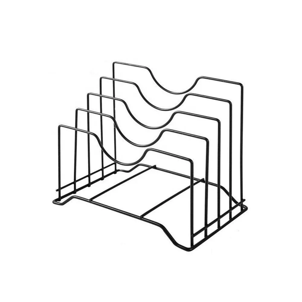 

Black Stainless Iron Cutting Board Holder, Lid Holder, Pot Lid Rack Organizer Kitchen Cabinet Rack Storage with 4 Sectional