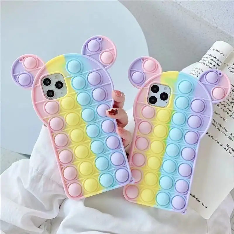 

Cartoon pops it phone case bear fidget toy bubble phone case