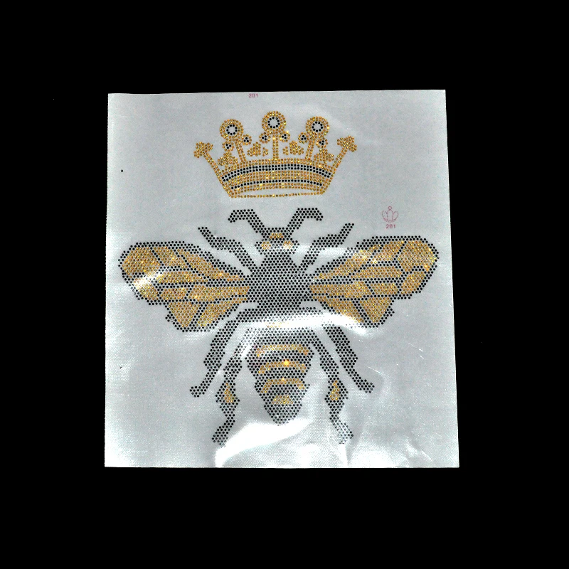 

MOQ 30pcs bees and crown design custom rhinestone heat transfer motif for T-shirt, As pictures shows(can change)