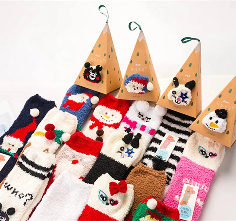 

RTS 2021 New Cute Winter Fuzzy Animal Socks Gift Box 3d Funny fluffy Christmas Socks Women