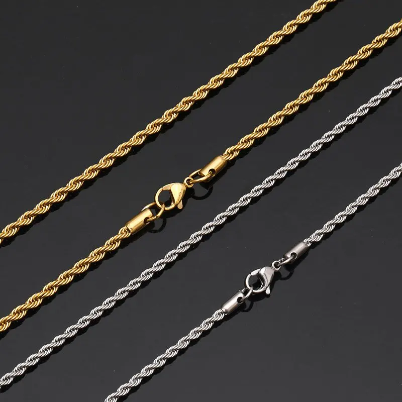 Gold Hip Hop Necklace Link Fashion Chain Jewelry Silver Mens fashion jewelry accessories Men Chain Stainless Steel Rope Chain