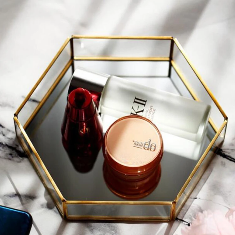 Mirror Tray Glass Tabletop Perfume Vanity Home Decor Jewelry Metallic