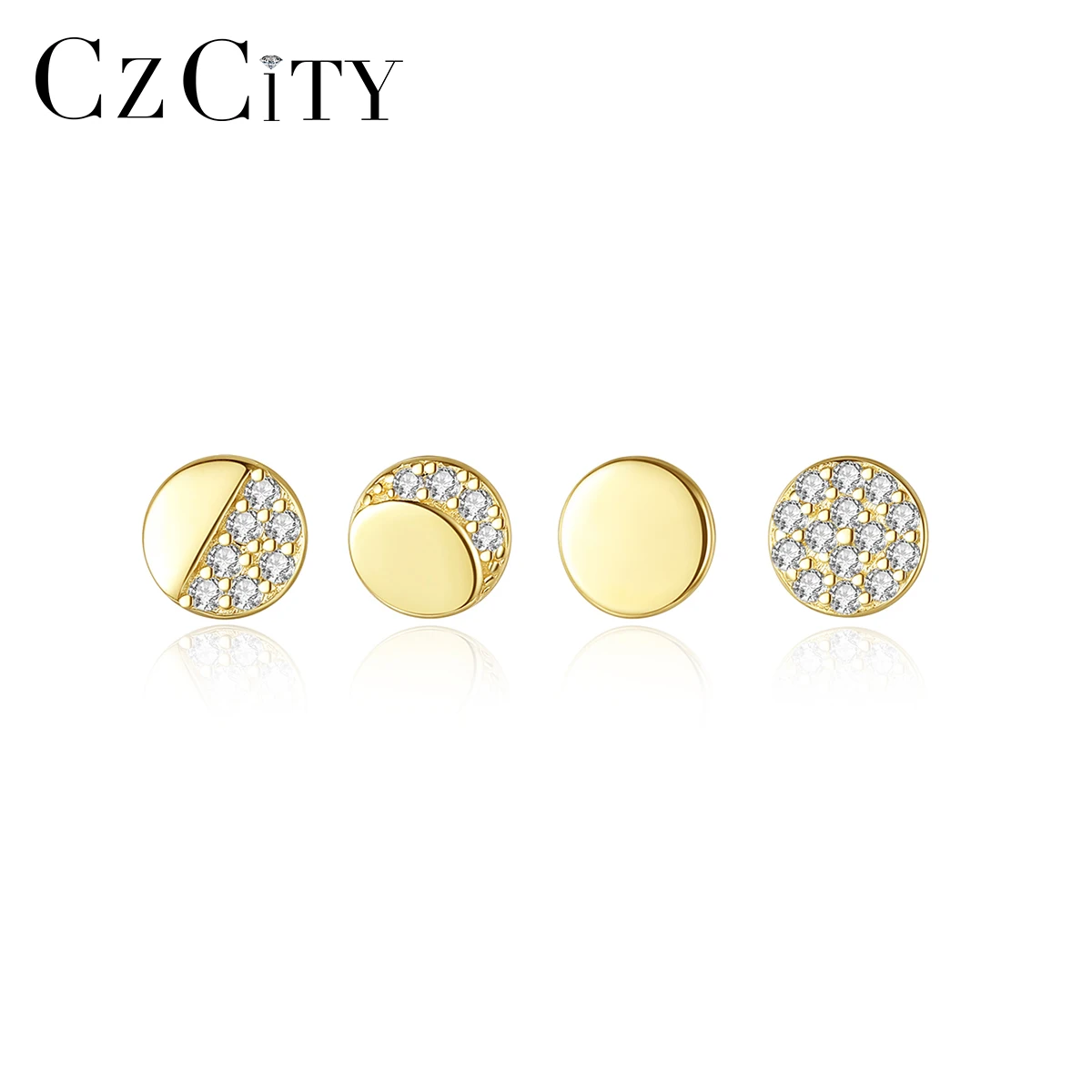 

CZCITY Classic Jewelry 925 Sterling Silvre Stud Earring Set Hypoallergenic Cubic Zirconia 14K Gold Plated Stud Earring for Women