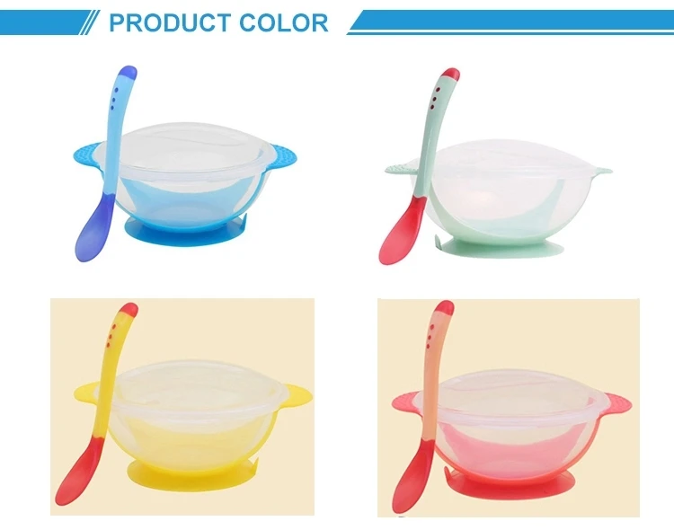 Baby Kids Self-Feeding Suction Bowl Cup Tableware Set Spoon Temperature Sensing 