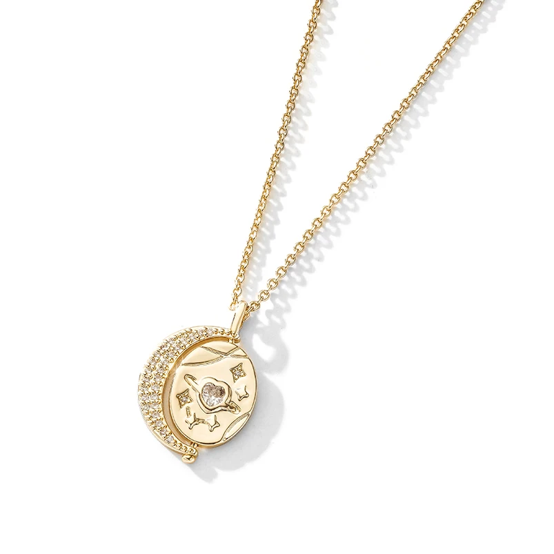 

Gemnel dainty 925 silver jewelry coin charm pendant real gold plated chain link heart coin moon adjustable necklace