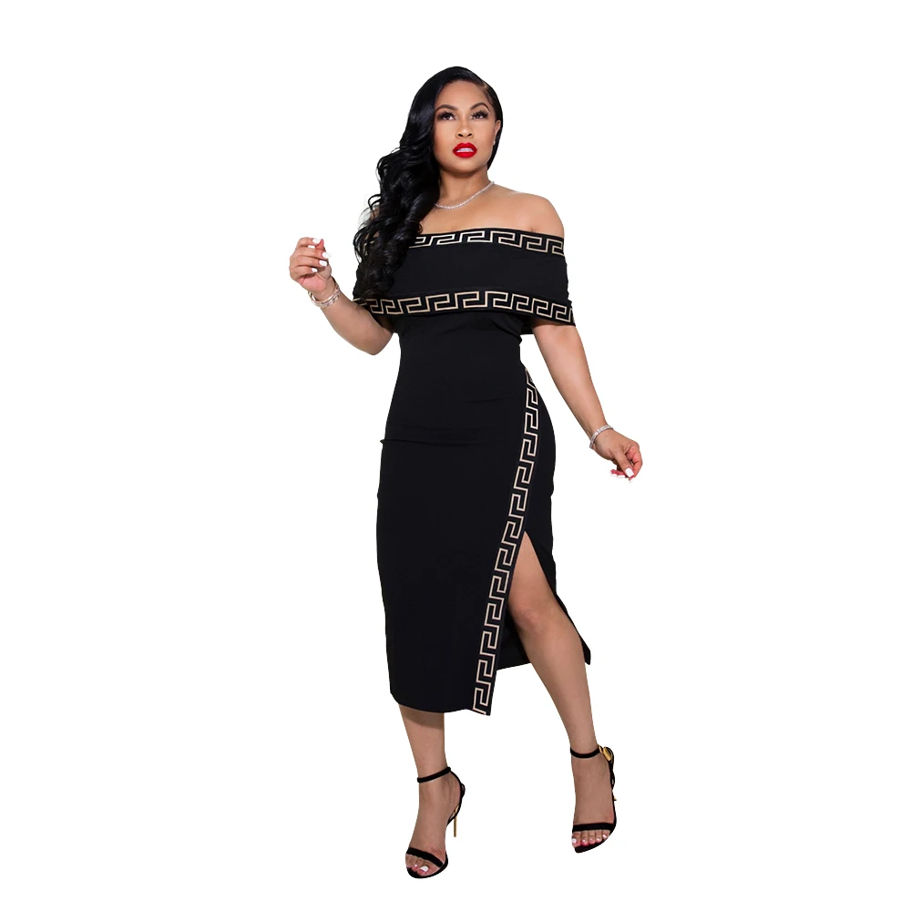 

2021 Summer New Fashion Sexy Temperament Off- shoulder Split Elegant Bodycon Dress Women Party Casual Dress, Customized color