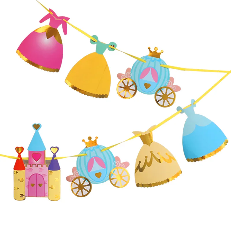 

DAMAI New Design Princess Dress Party Banner Girl Carriage Castle Birthday Decoration Party Banner Supplies