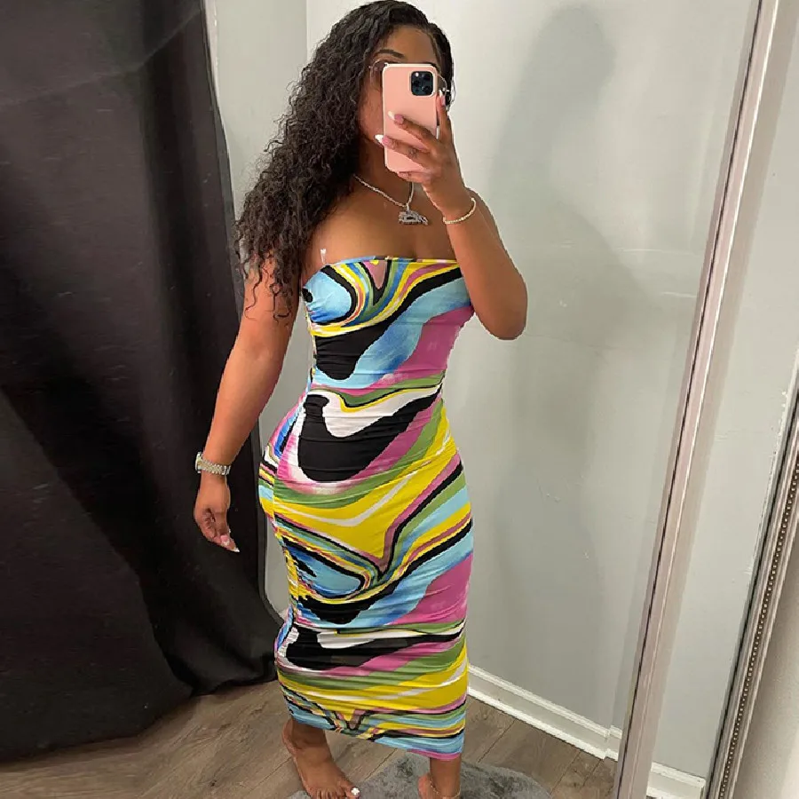 

Nibber K21D02394 Wholesale Printed Sleeveless Transparent Strap Sexy Summer Beachwear Bodycon Maxi Dress Women Club Prom Dresses, Colorful