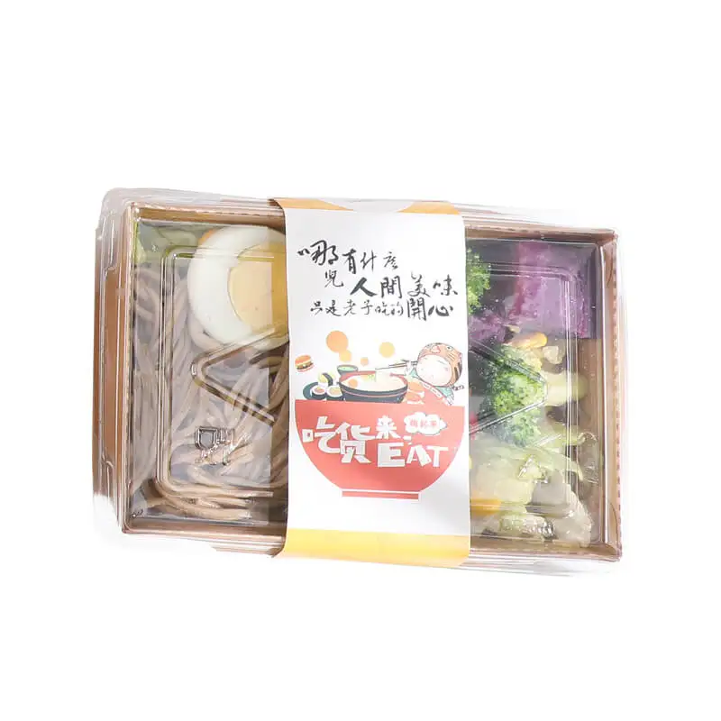 

Wholesale Disposable Rectangle Take Away Box Kraft Paper Lunch Bento Salad Takeway Food Packaging Box with Transparent PET Lids