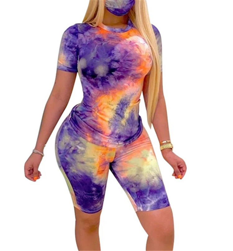 

Wholesale 2020 new models two piece plus size 2 piece tie die biker shorts sets