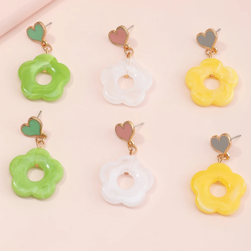 

3 Pair/Set Wholesale Colourful Fashion Big Flower Earrings Heart Earring Hoops Resin Flower Stud Earring For Gilrs