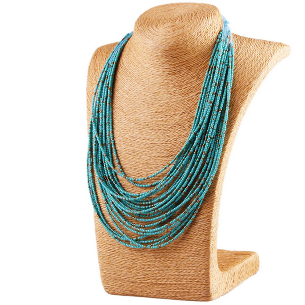 

Bohemian Ethnic Jewelry Colorful Lampwork Glass Beaded Necklace Multi Layers Beads Huggie Necklace For Women