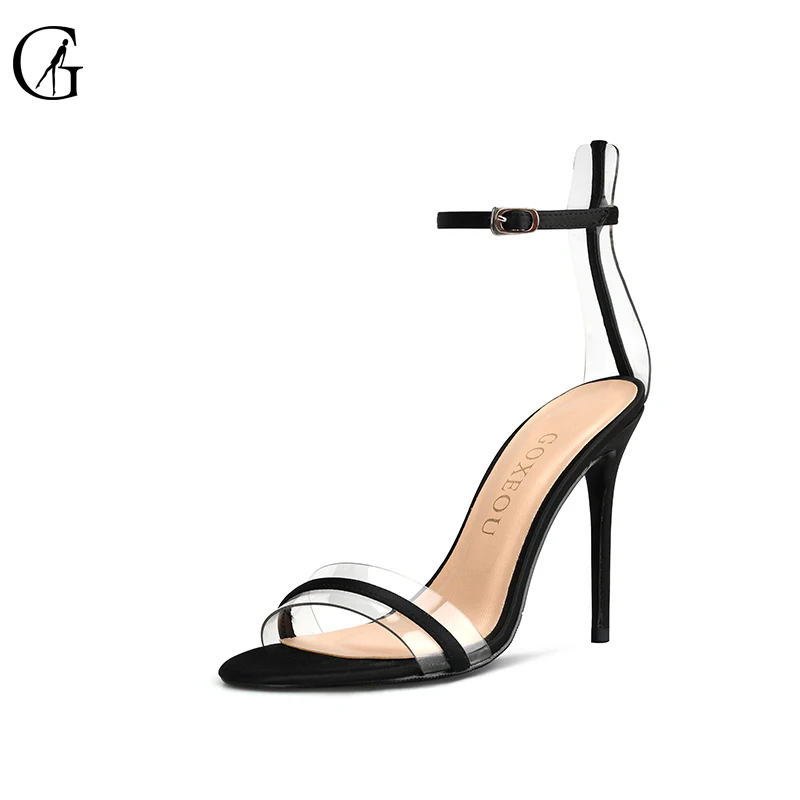 

Goxeou New Style Women PVC Satin High Heels Sandals Ankle Strap Pencil Heel Fashion Stylish Party Wedding Casual Wholesale 32-46