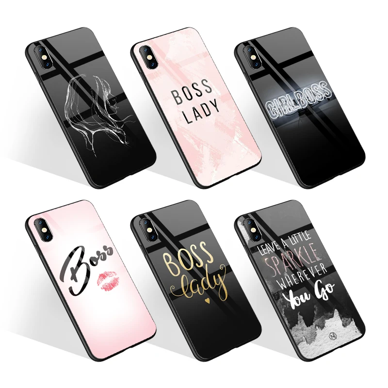 

Custom Print Tempered Glass Mobile Cover for iPhone 12 XS 7/8 11 Case for Samsung Note 20 Lady Girl Boss Phone Case, Black