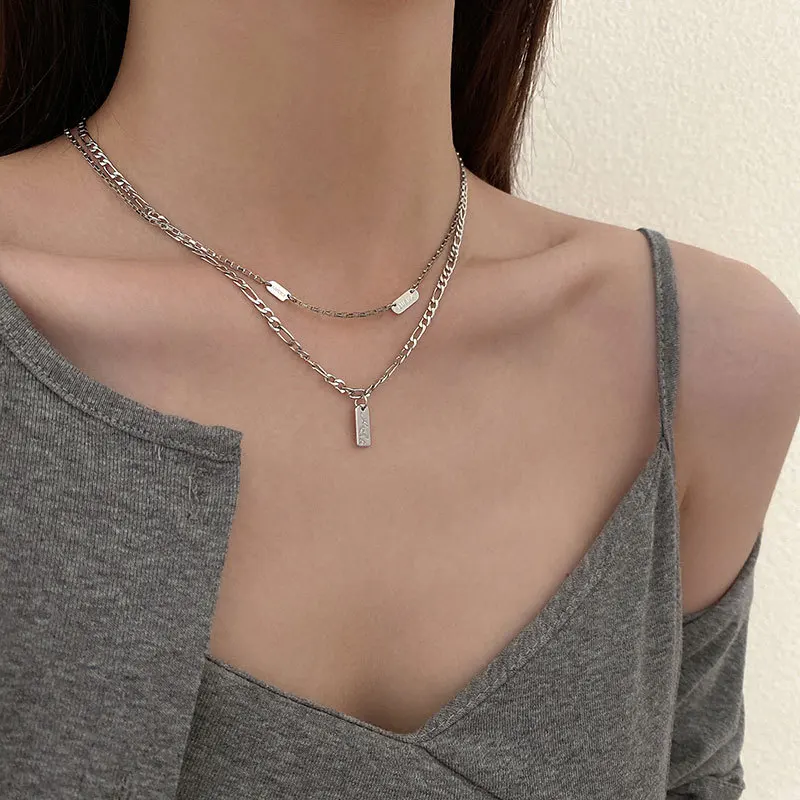 

New Design Double-layer Necklace Female 2021 New Titanium Steel Ins Hip-hop Clavicle Chain Light Luxury Niche Fairy Accessories