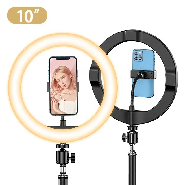 

RTAKO New Selfie 3200K-5600K Fill Light 10 Inch Led Make Up Ring Dimmable Selfie With Tripod Ringlight, Black led light ring