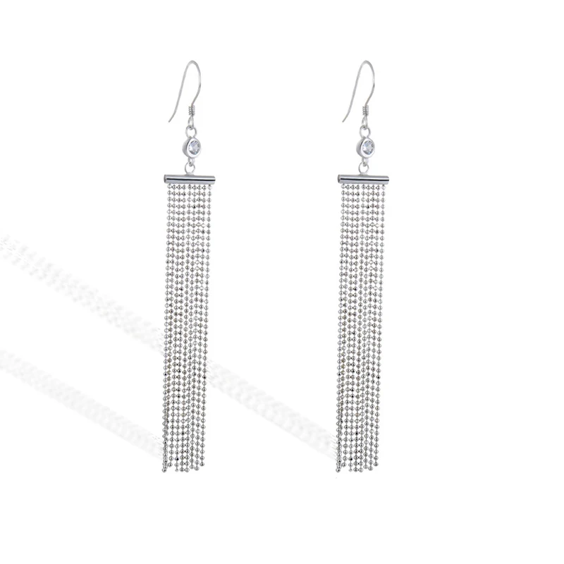 

Elegant Ball Bead Long Chain Dangle Drop Earrings for Women Sterling Silver Fashion Tassel Thread Hook Dangling, Platinum