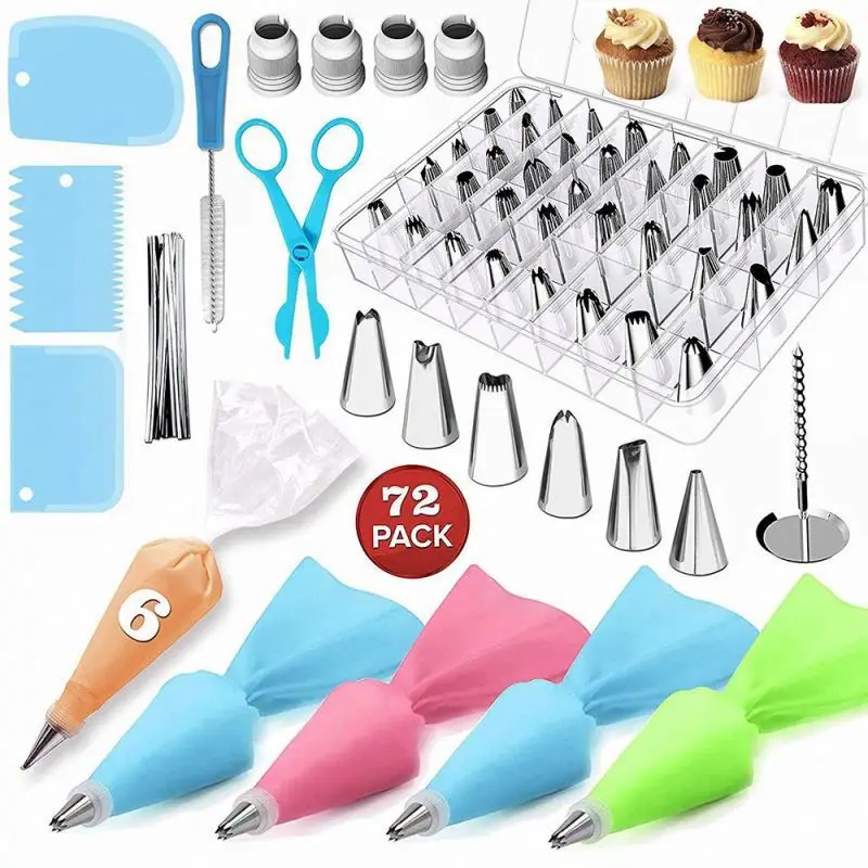 

72 Pcs Cake Decorating Supplies Kit with Piping Nozzles Tips Pastry Bags Icing Smoother Spatula Couplers Kitchen Baking Set
