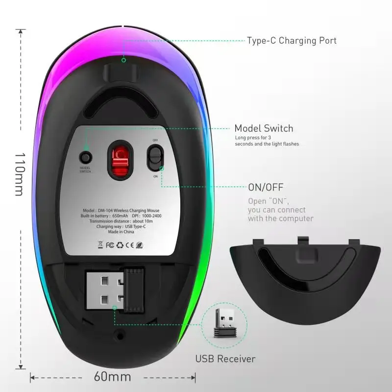 

2021 new model led lights mouse 2.4g wireless gaming ergonomic mouse