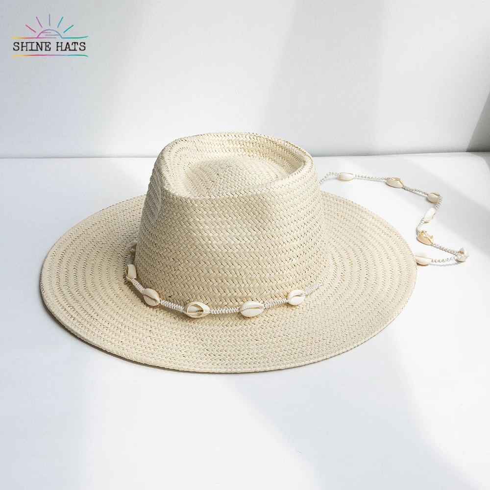 

Shinehats floppy wide brim women paper grass straw hat jazz top panama wide brim chapeau sombrero with shell accessory