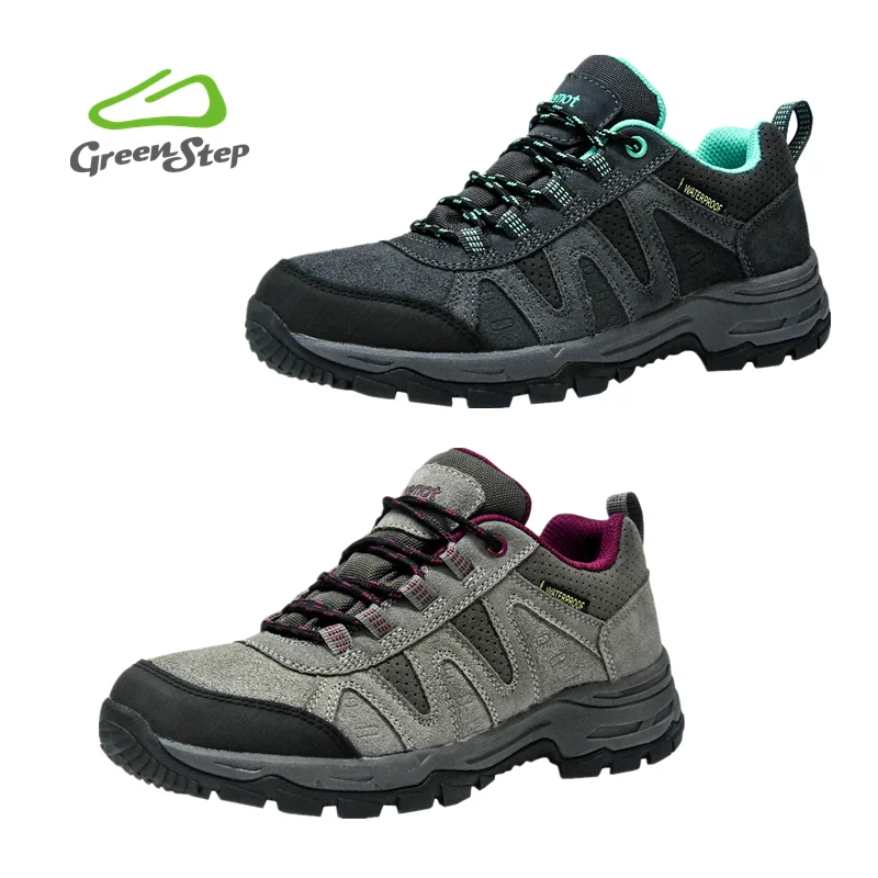 

Low MOQ In Stock hard wearing waterproof hiking shoe outdoor trekking shoes for women, Wine, green