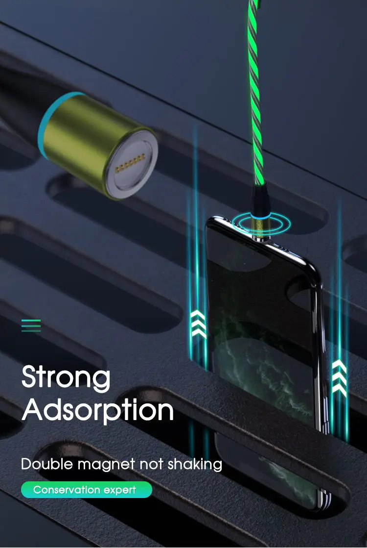 Magnetic USB Charger 1M 3 in 1 USB Charging Data LED Metal Micro USB 6.6ft cable charging for iphone/android - ANKUX.COM