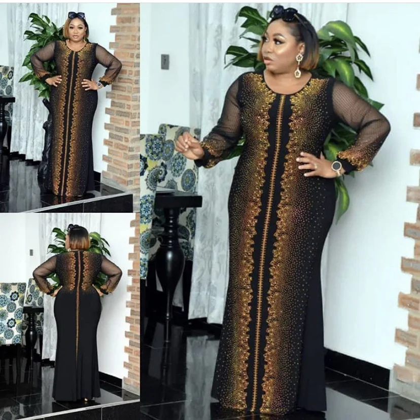 

2021 African women evening dress Lady diamond-encrusted long dress, As showed