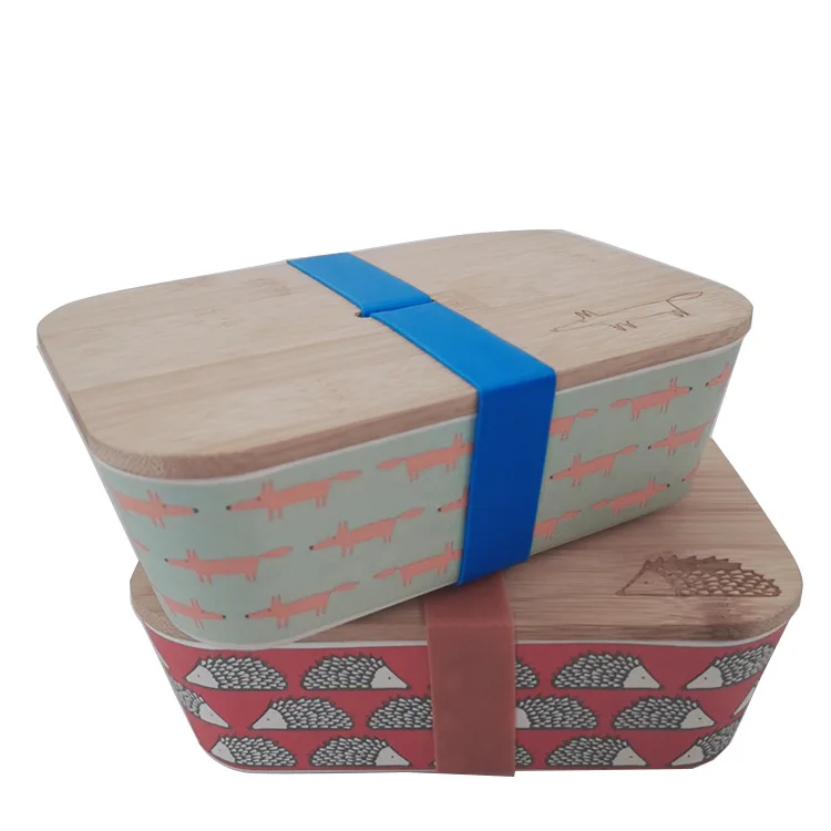 

Custom Bamboo Fiber Food Container Kid Bento Lunch Box With Bamboo Lid
