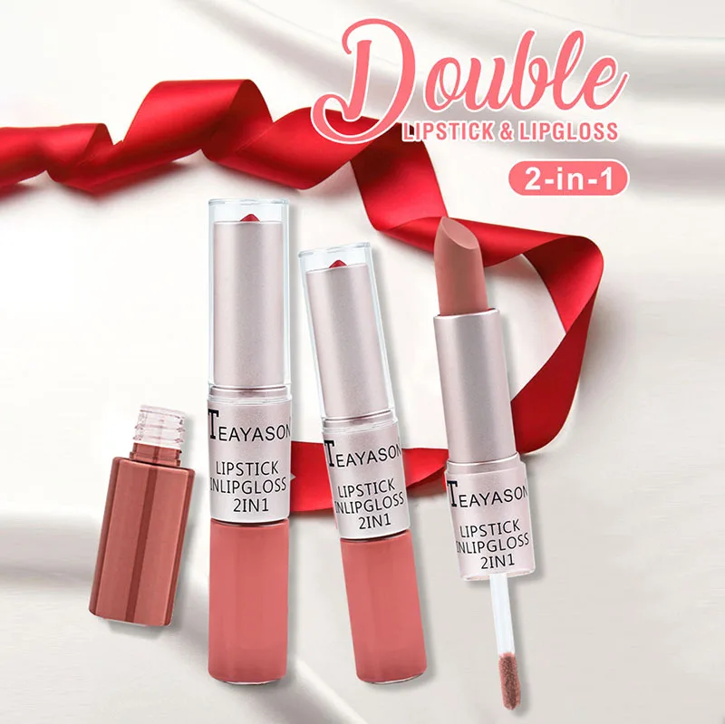 

2 IN1 lip stick + lip gloss high quality pigment long lasting waterproof moisturize makeup comestic