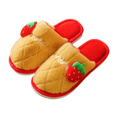 

Winter cartoon cotton slippers women's indoor non-slip plush warm home thick soles men fruit slippers, As picture