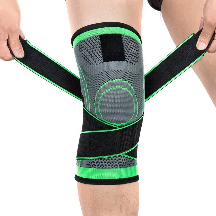 

Amazon hot selling outdoor mountaineering knitting kneepad knee support and adjustable compression shoulder belt running, Green black orange