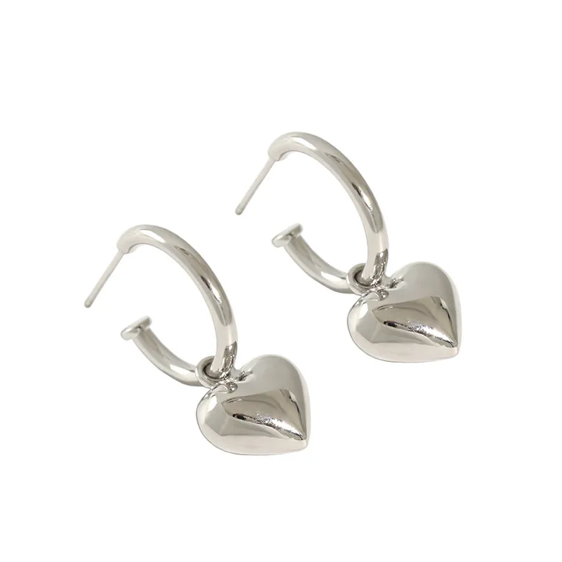 

Sailing Jewelry Minimalist S925 Sterling Silver Hear Dangling Cuff Drop Earrings Heart Huggie Earrings