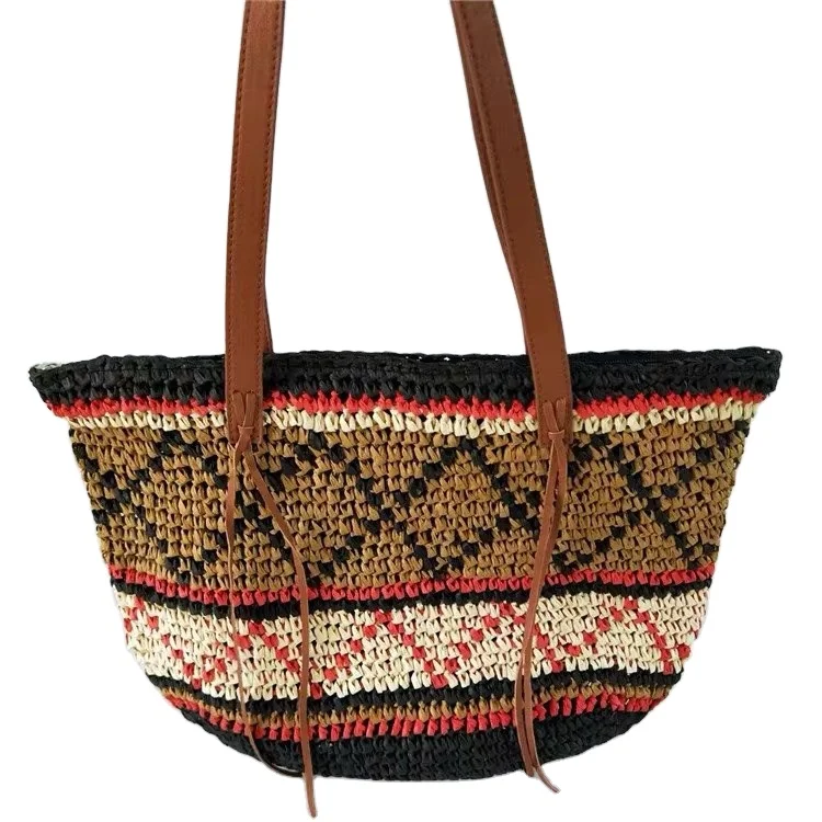 

Designer custom ethnic style tote bags women large straw beach shoulder handbag, Customizable