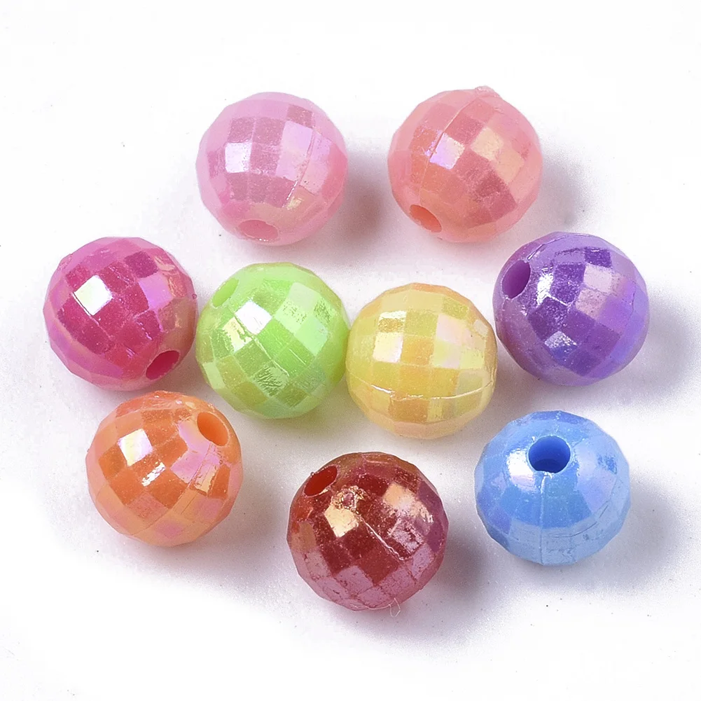 

PandaHall AB Color Plated Pearlized Faceted Round Opaque ABS Plastic Beads